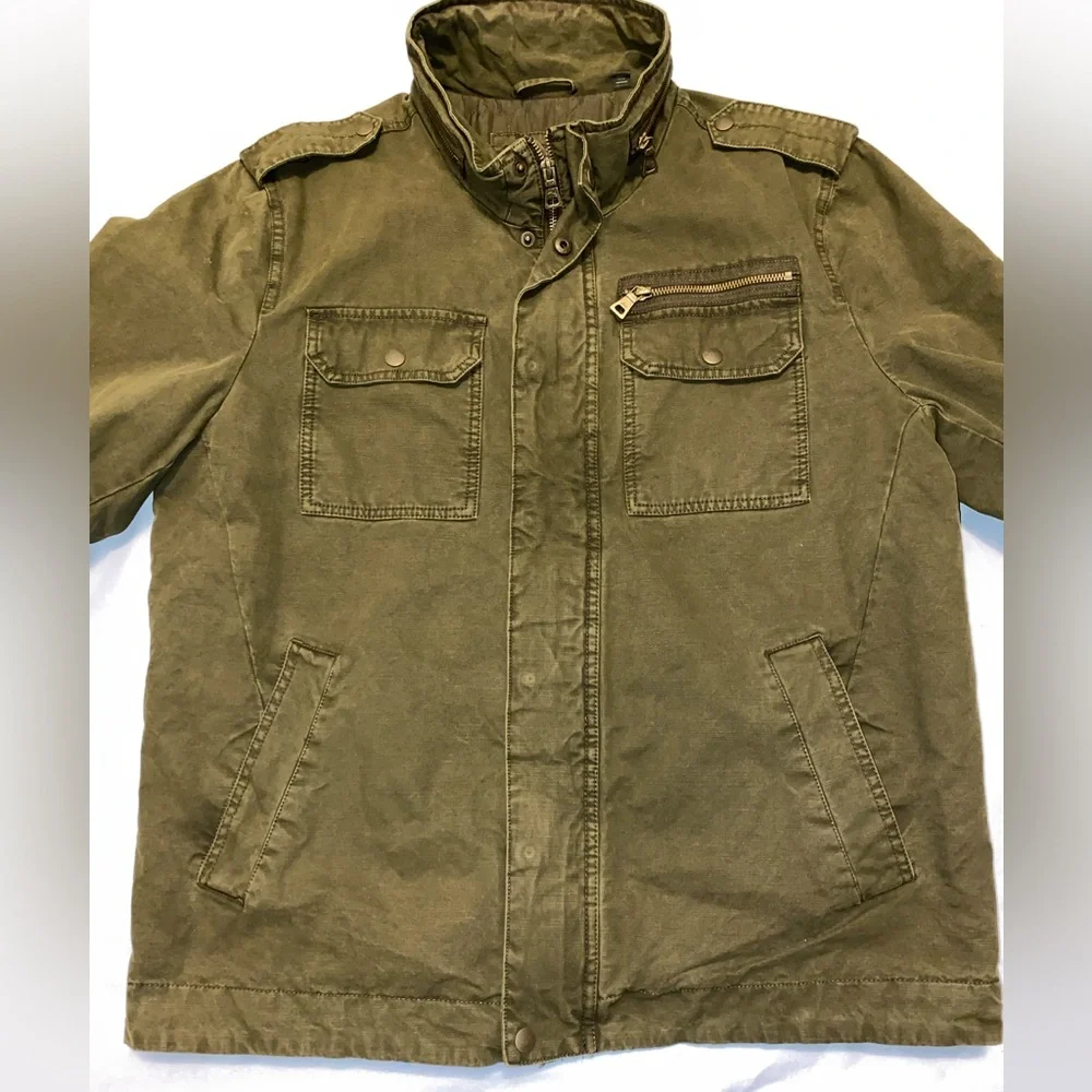 G.H. Bass & Co. Men’s Military Field Jacket Green Olive Large Full Zip Pockets - Picture 8 of 16